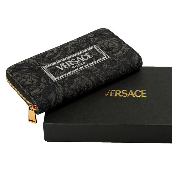 Versace Women's Black Logo Embroidery Jacquard Zip Around Wallet - Picture 5 of 5